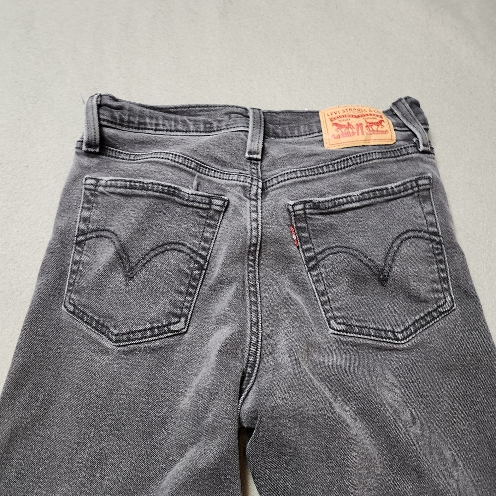 Levis Wedgie Straight Button Fly High Rise Premium Jeans Gray Black Wash Size 27 - Picture 10 of 14